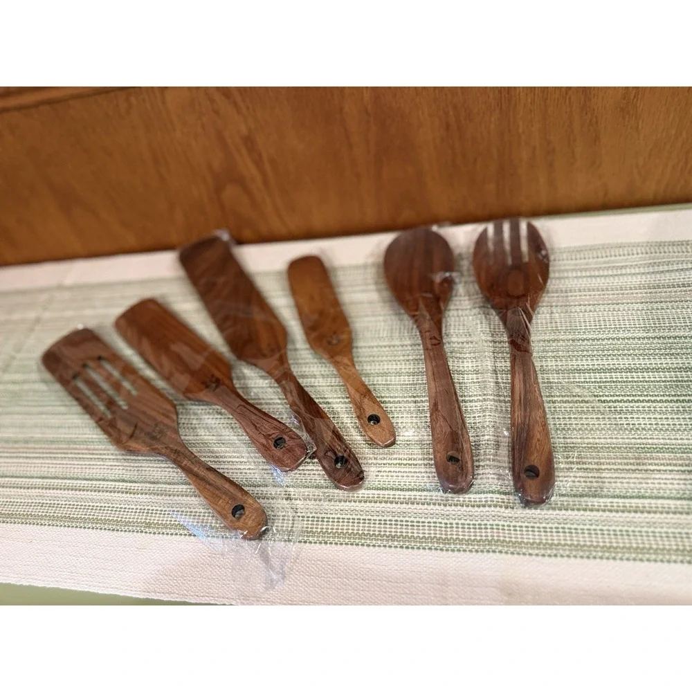 Hiqneuen Teak Wood Spurtle & Utensil 6 Piece Set – Durable Non-Scratch Cooking